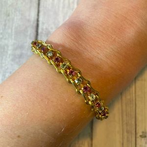 3/$20 Gold Tennis Bracelet with Pink and White Stones